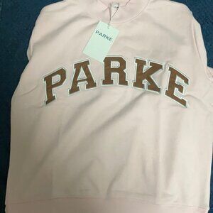 Parke Brown & Pink varsity Lettering Relaxed-fit Mock neck sweatshirt size L /XL